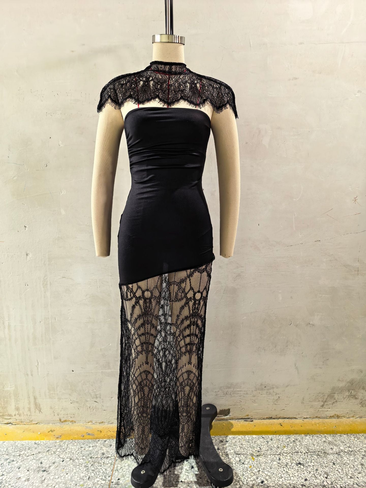 black lace shawl bandeau dress