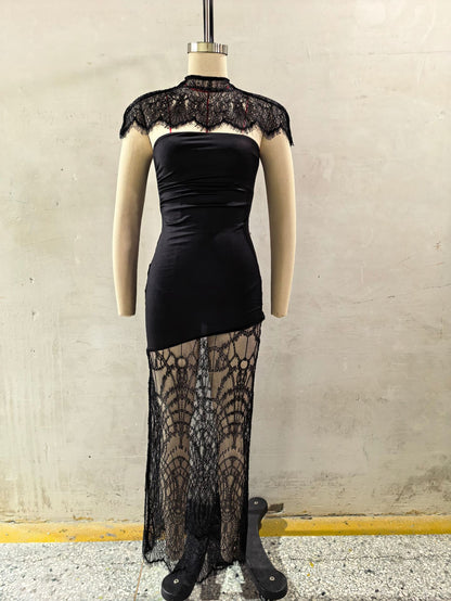 black lace shawl bandeau dress