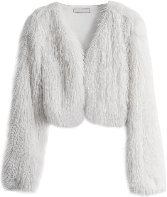 faux fur coat long sleeve collarless jacket