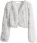 faux fur coat long sleeve collarless jacket