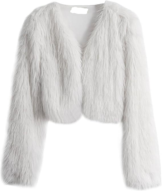 faux fur coat long sleeve collarless jacket