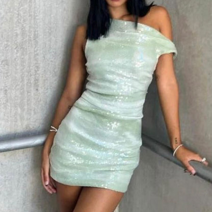Off-shoulder sequined suspender bodycon mini dress