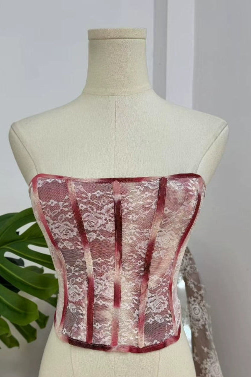 Lace Mesh Fishbone Corset Waist Shaping Top