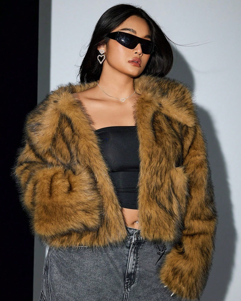 imitation fox fur long sleeve short jackets