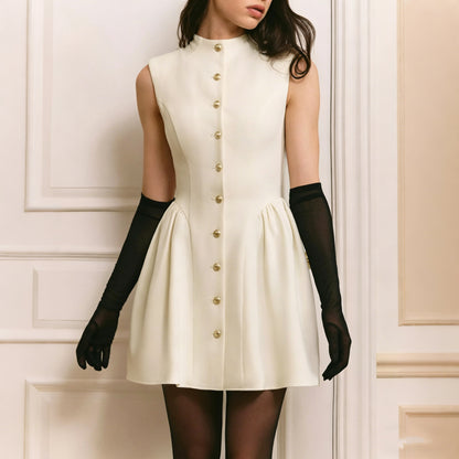 white button-down fragrance slim waist mini dress