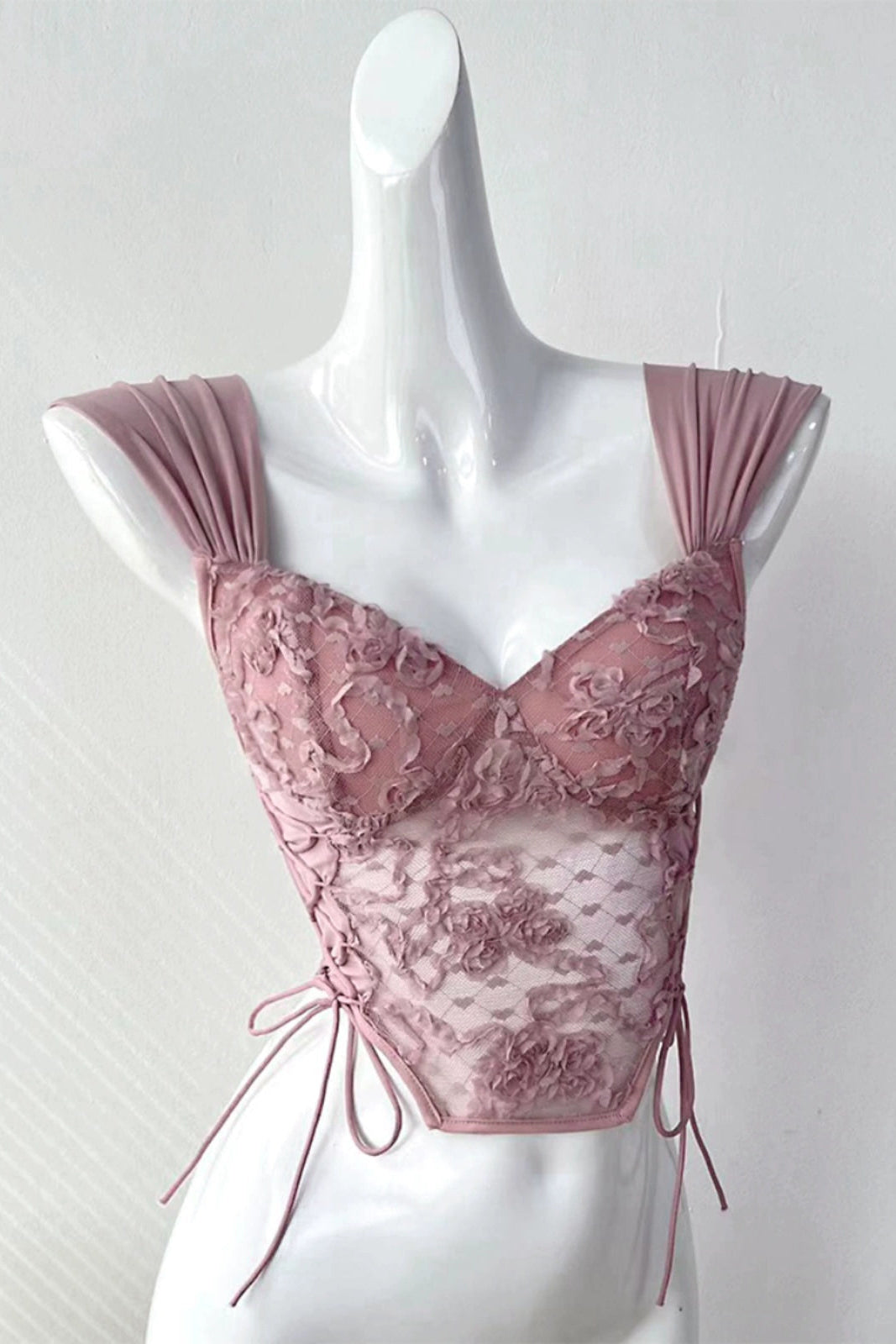 floral strappy mesh vest bandeau short top