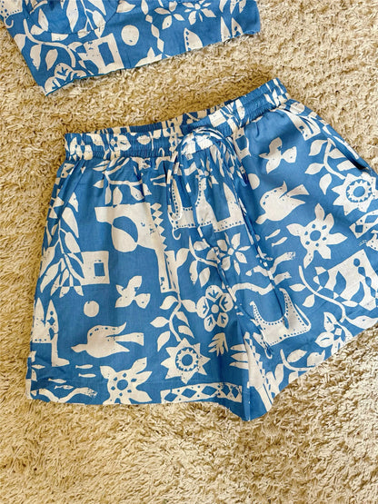 graffiti hand-painted pattern camisole shorts all-cotton two-piece set