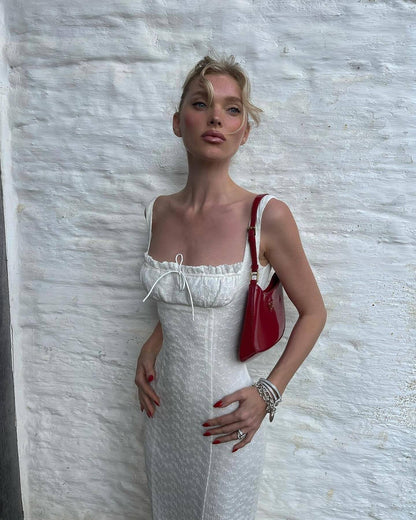 Retro halter bodycon maxi dress in white