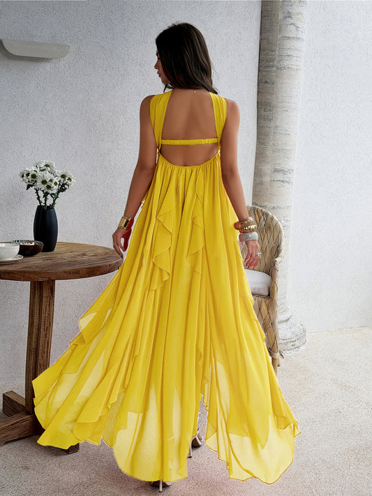 yellow bandeau layered ruffled dress