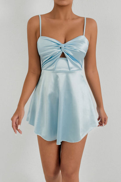 blue Strapless spaghetti strap cutout mini dress