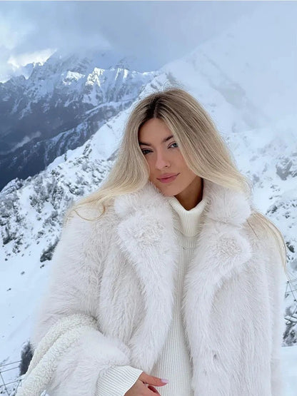 imitation fox fur coat in winter