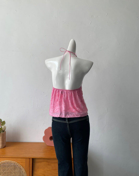 pink lace vest halterneck top