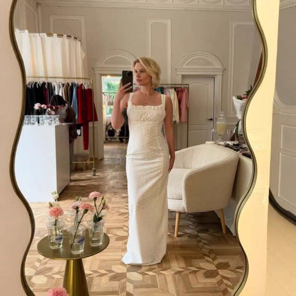 Retro halter bodycon maxi dress in white