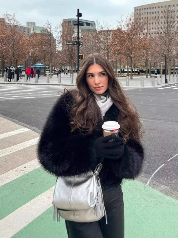 fox fur imitation fur cropped jacket