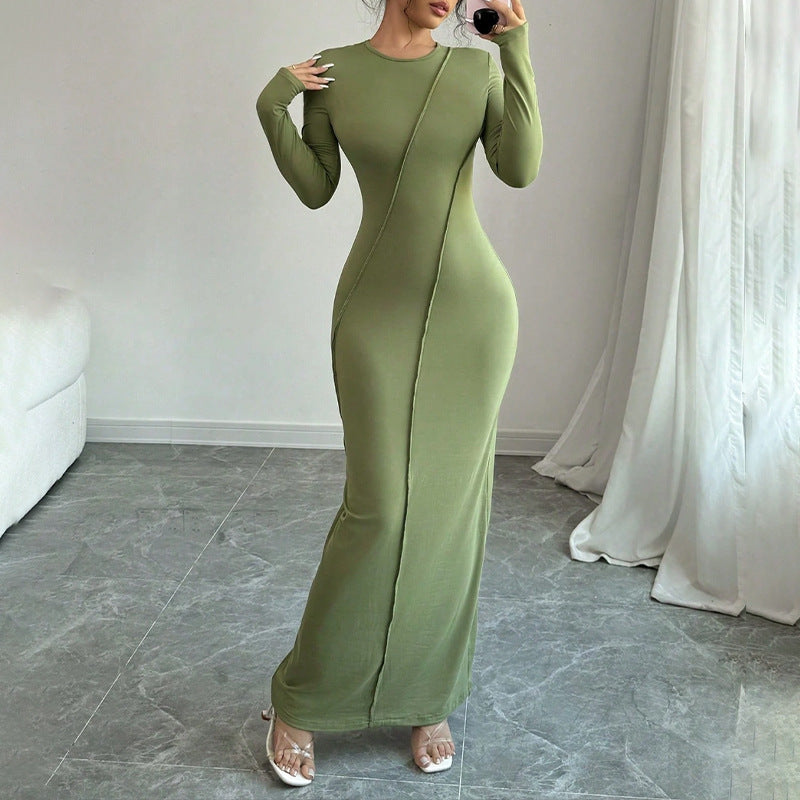 green long-sleeved crew neck dress
