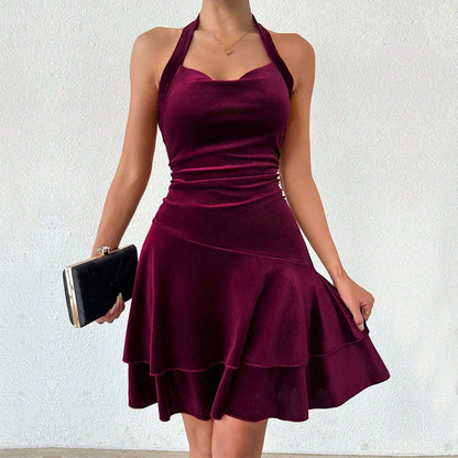 janice Velvet halter neck mini dress