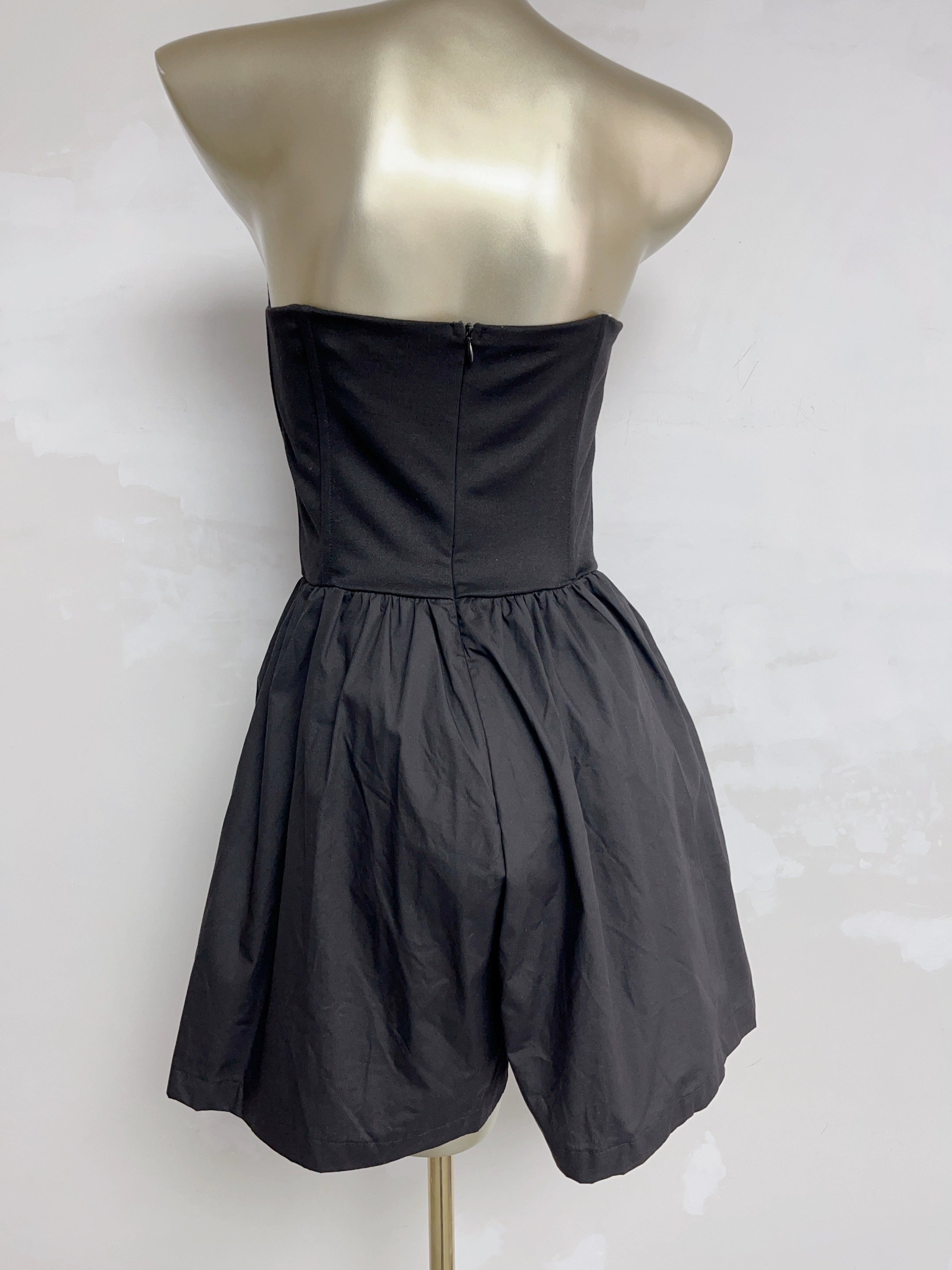 black fishbone shaping pinch pleats waist bandeau dress