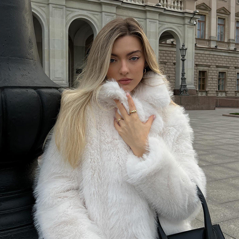 suit collar imitation fox fur coat