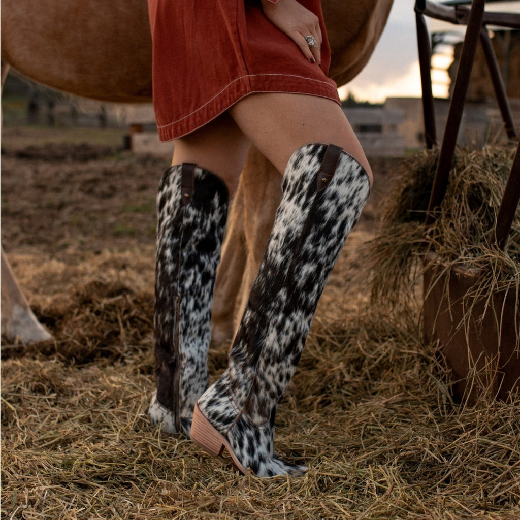 leopard print imitation horsehair knight boots Western cowboy boots