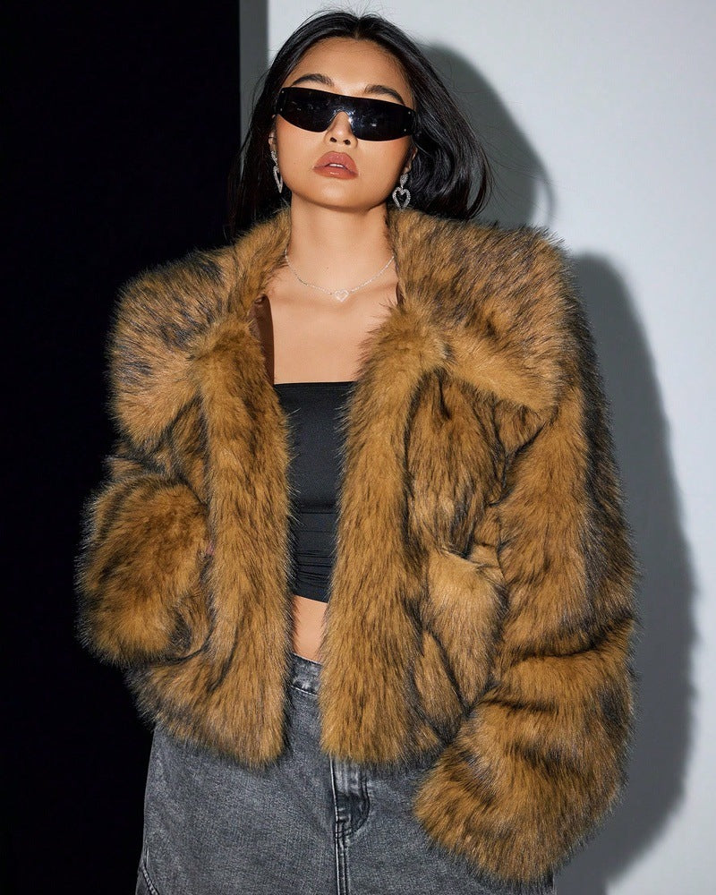 imitation fox fur long sleeve short jackets