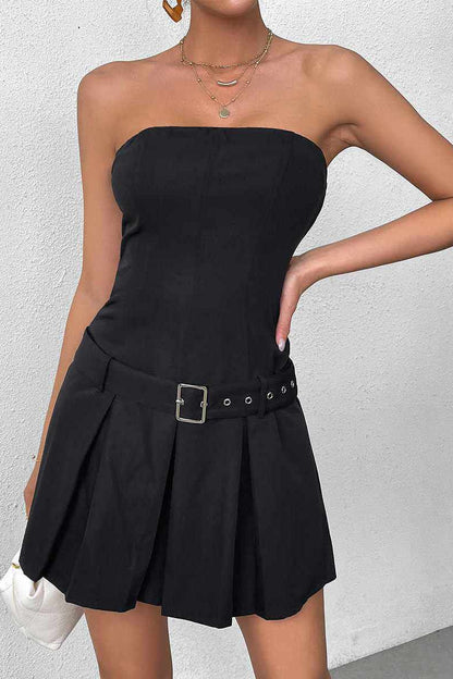 black bandeau mini dress