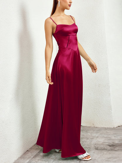 red matte satin backless slip dress