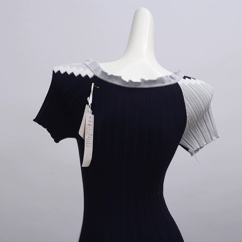 Black Knitted Mini Dress - Cozy Ribbed Sweater Dress