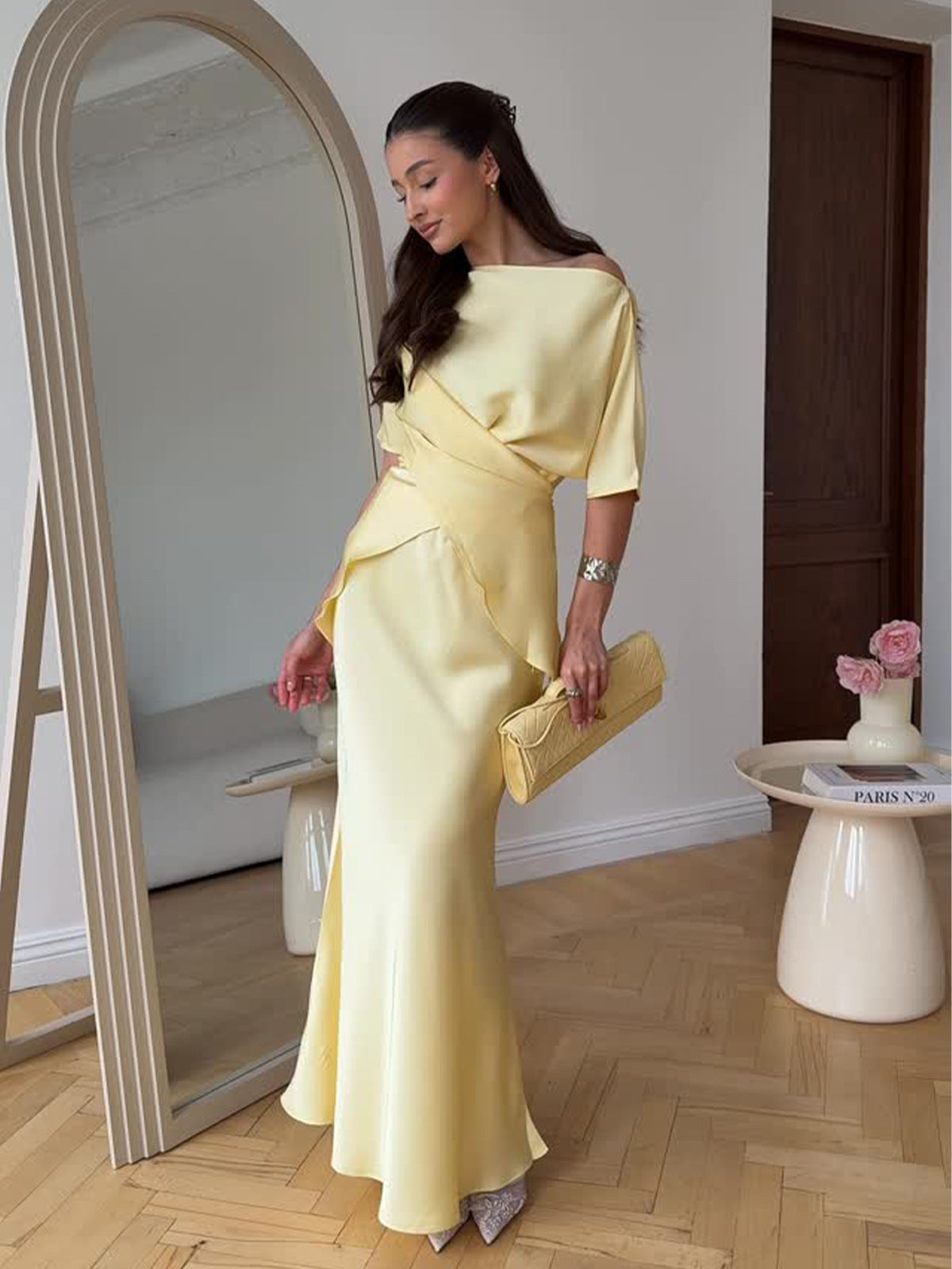 yellow short-sleeved maxi dress