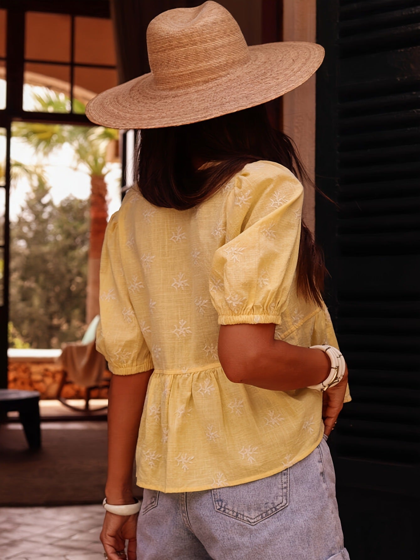 Lana yellow Short-Sleeve V-neck Shirt