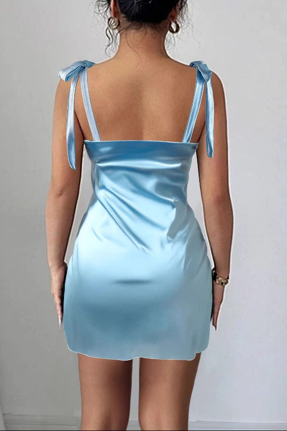 Sleeveless square neck tie-waist bodycon dress