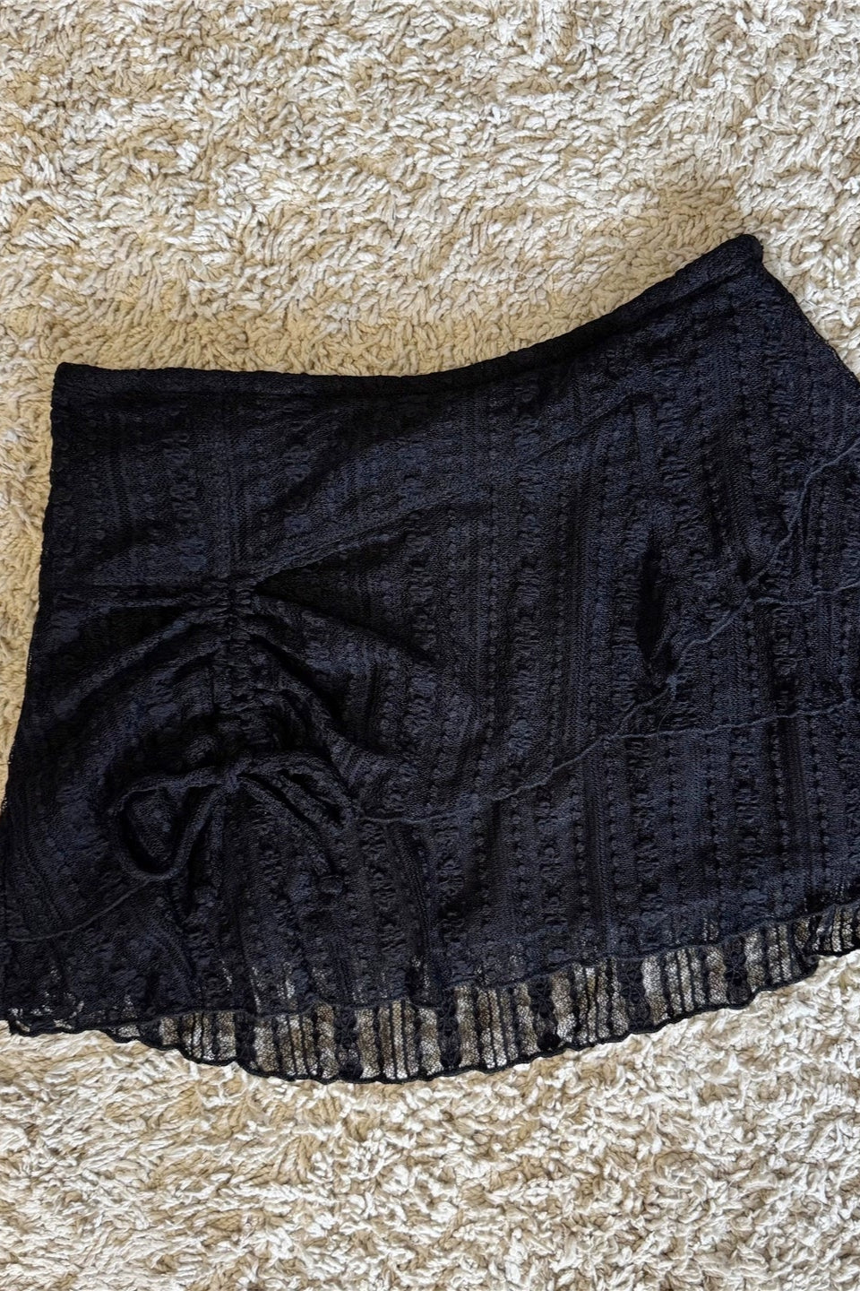 black lace-up mini cropped skirt