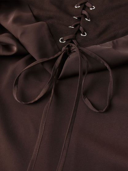 brown bandeau herringbone evening dress