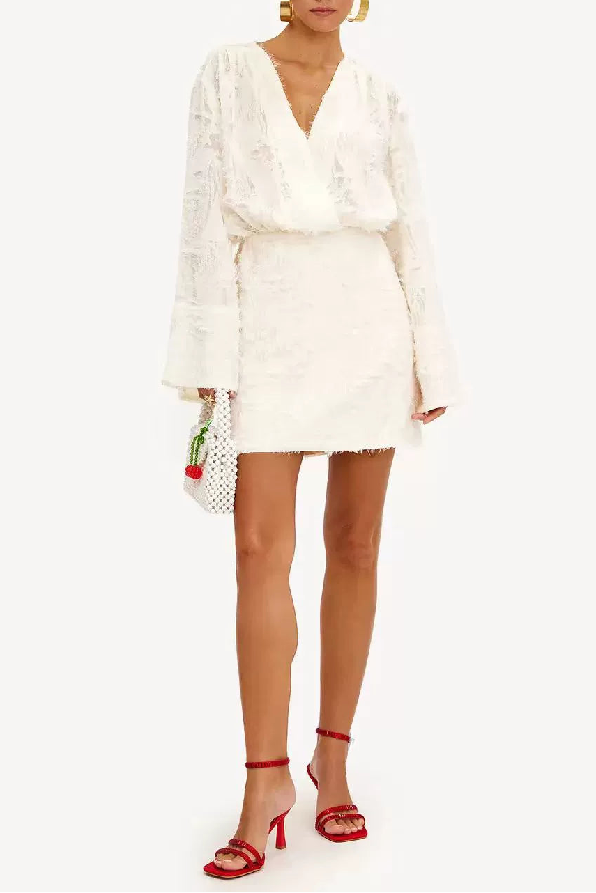 Cream apricot large flared sleeves mini dress