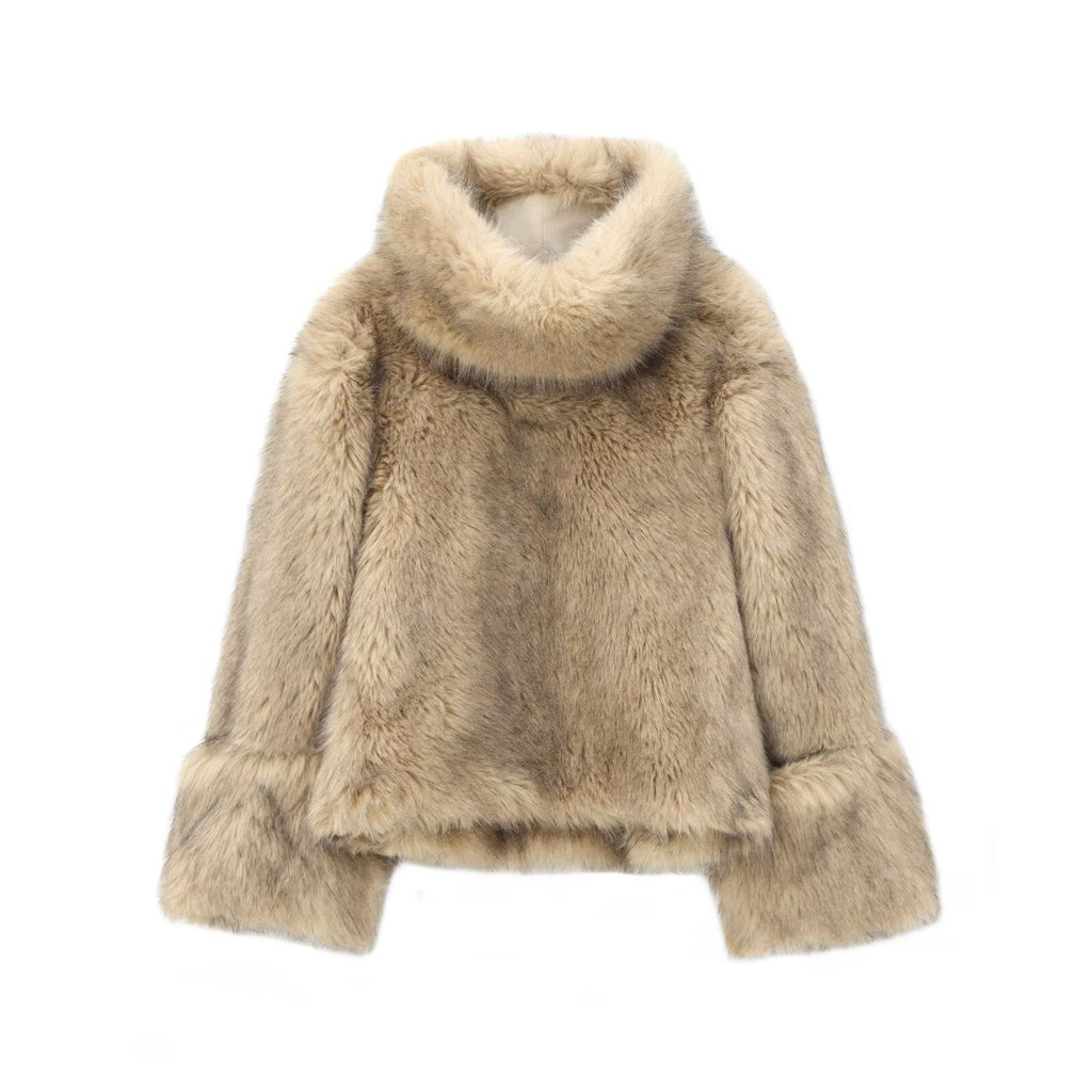 faux fur short coat in pale brown