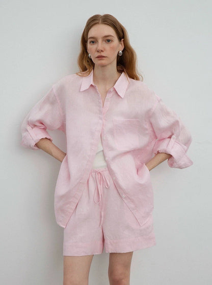White linen oversized shirt and shorts set