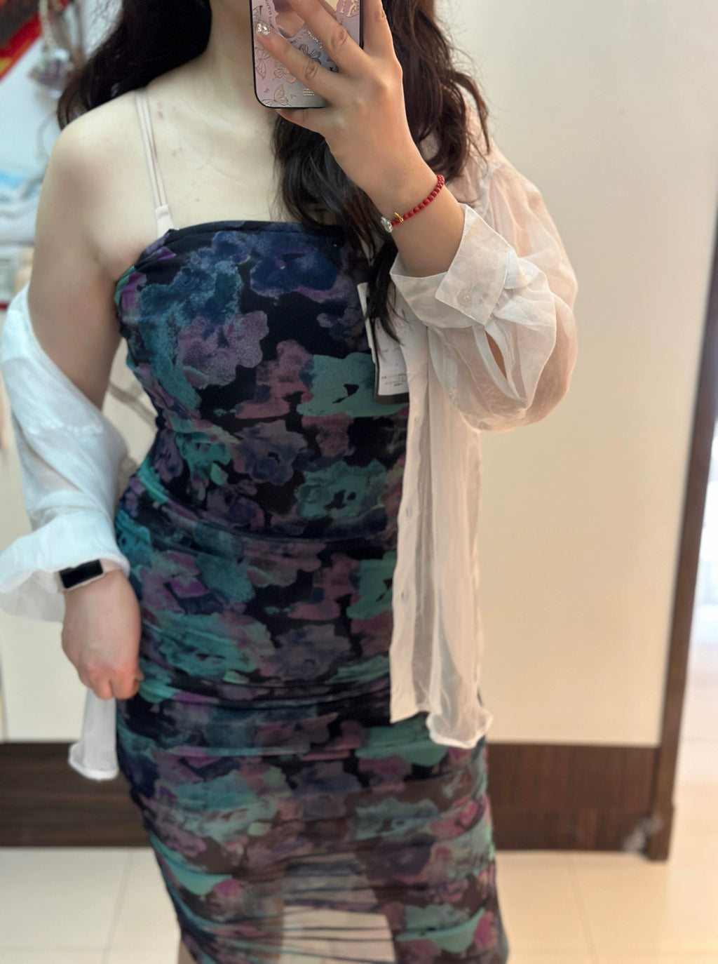 mesh stretch bandeau mini dress