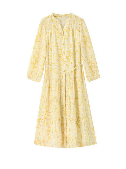 rachel floral puff sleeve midi dress - yellow