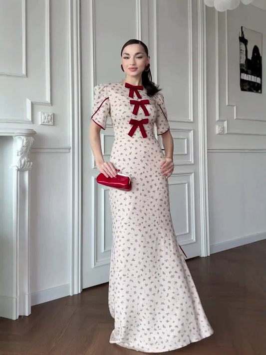 white Floral Short Sleeve maxi Dress