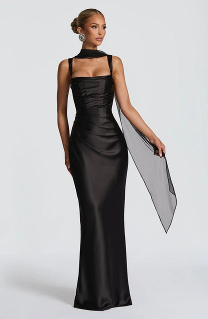 black satin herring bone slip dress