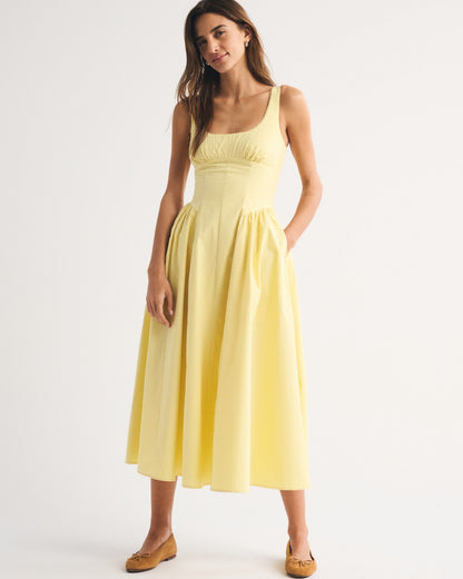 yellow slim large pendulum slip dress