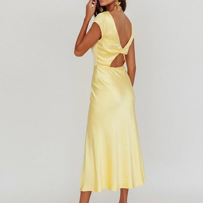 yellow Crew Neck Slit Slim Dress