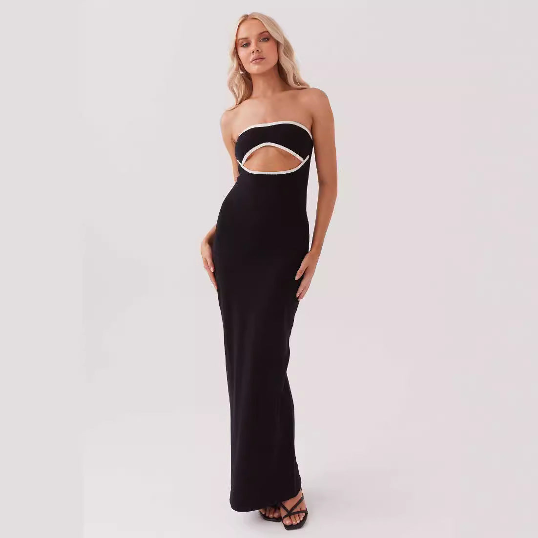 black bandeau knitted dress