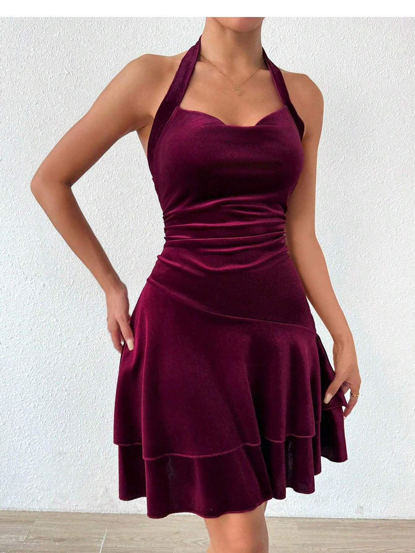 janice Velvet halter neck mini dress
