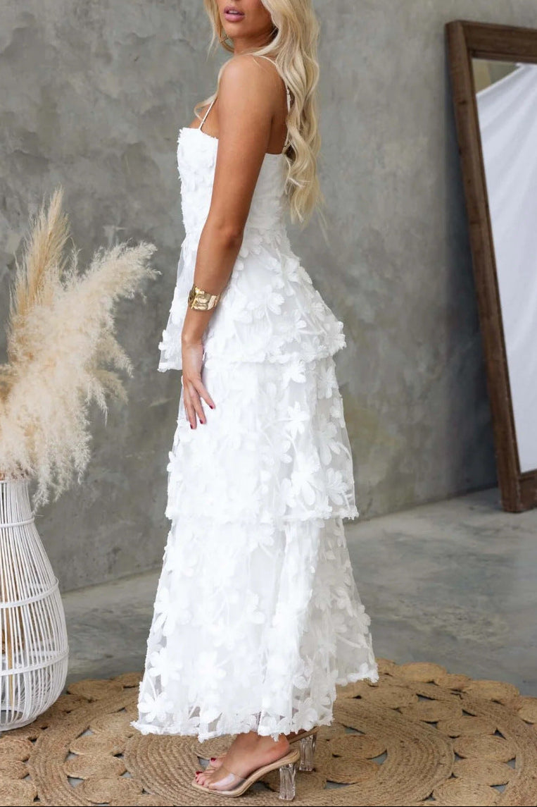 white Suspender maxi Dress