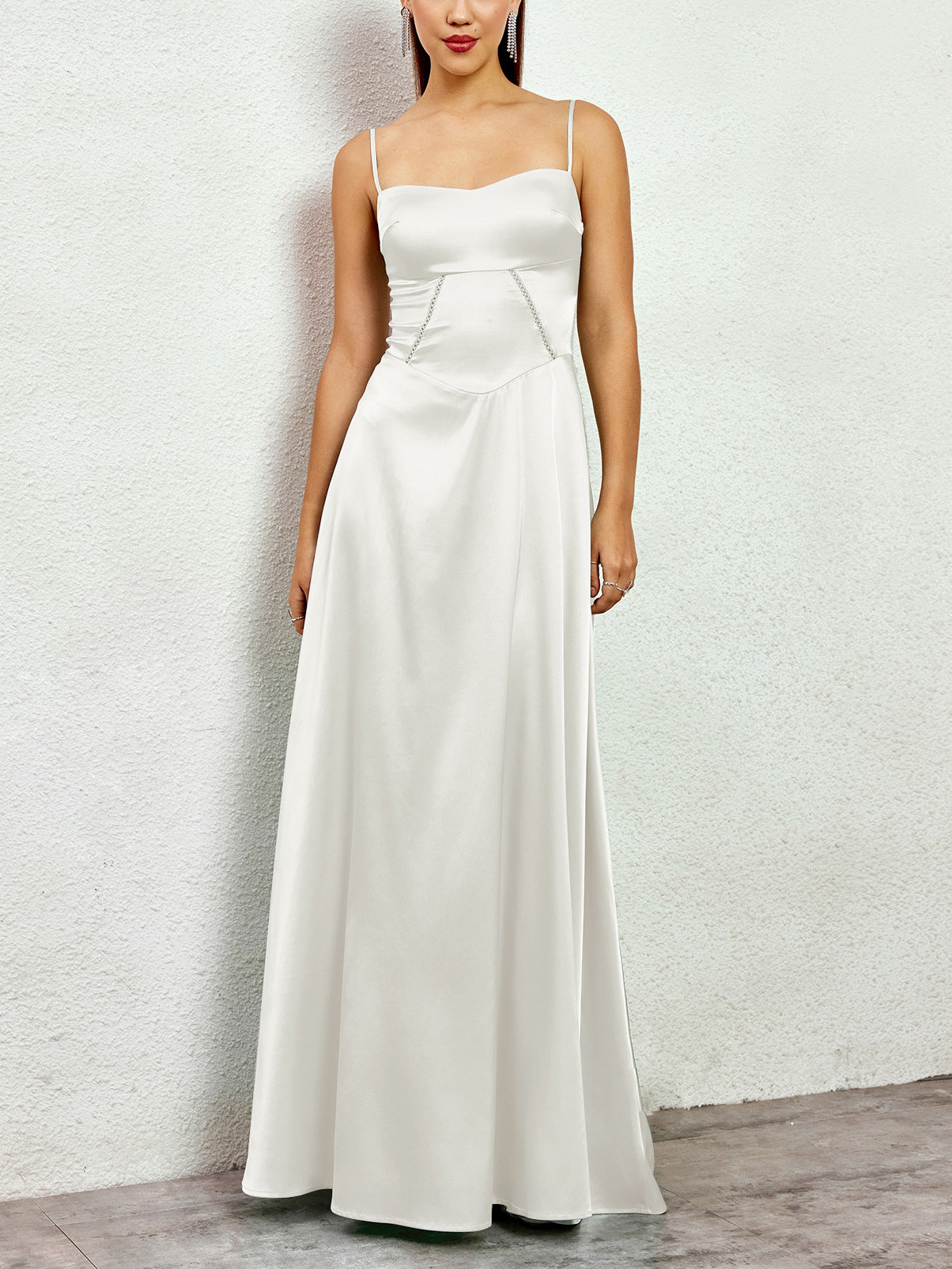 white matte satin backless slip dress