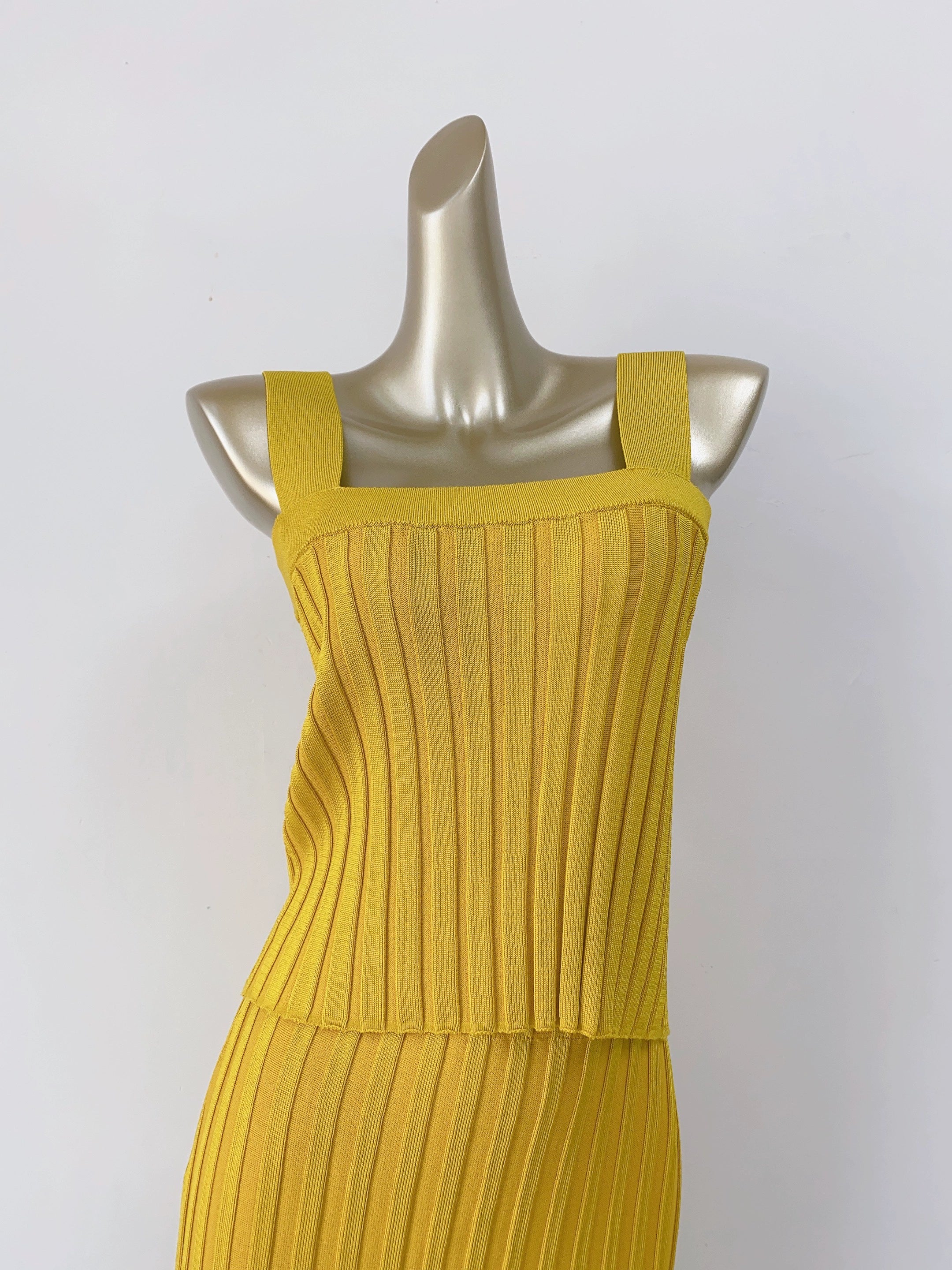 yellow Square Neck Vest Skirt Suit
