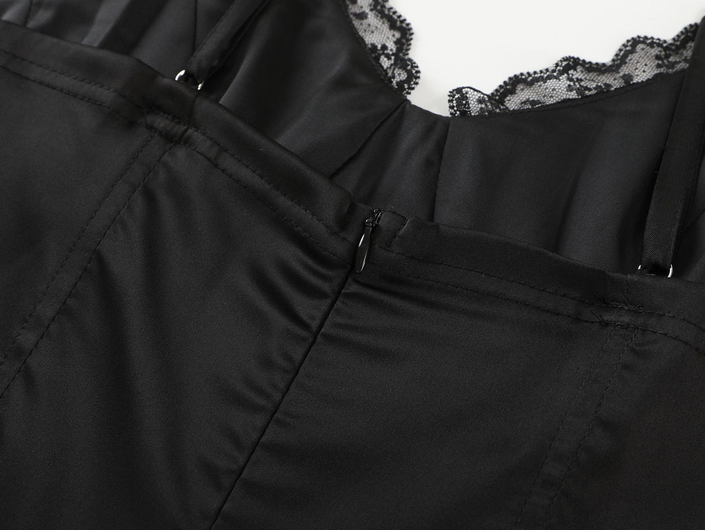 black Lace-Waist Spaghetti Strap Dress