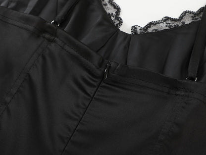 black Lace-Waist Spaghetti Strap Dress