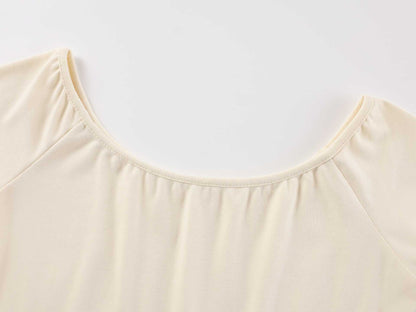 white Off-Shoulder Long-Sleeve Slit Pleated Dress