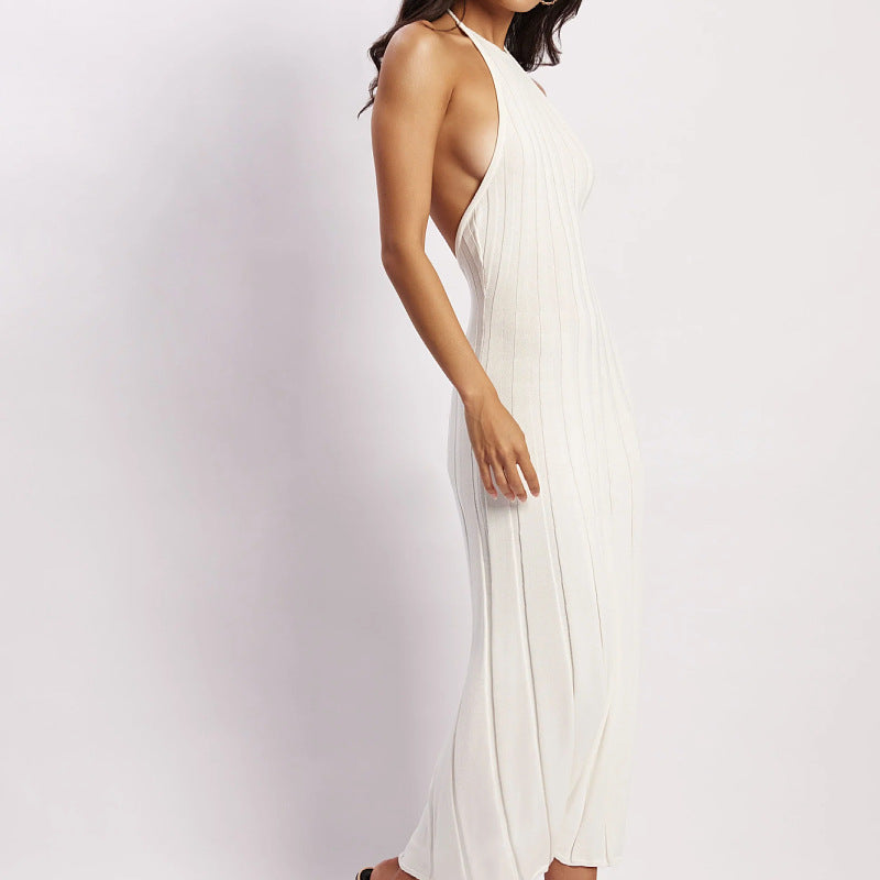 jessie white Backless knitted pleated dress